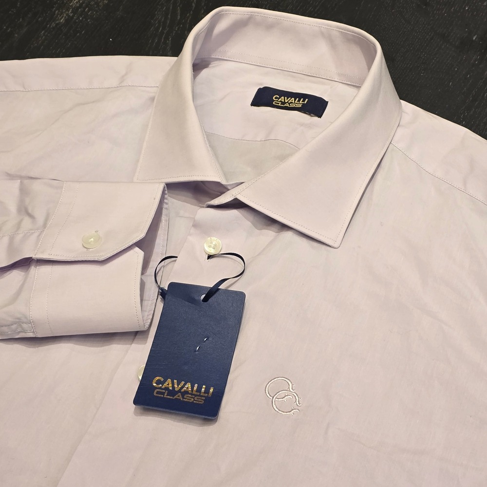 Cavalli Class Mens‎ Light Lavender Cotton Blend Button Down Dress Shirt Size 18